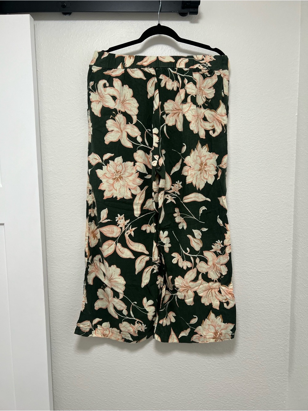Mango Dark Green Pants with Peach and Cream Floral Print